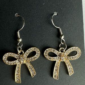 New Gold Plated Crystal Bow Earrings